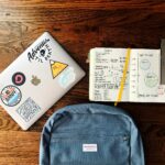 Back to School items on a desk including a computer, notebook, and backpack